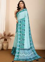 Muslin Cotton Cyan Daily Wear Printed Saree